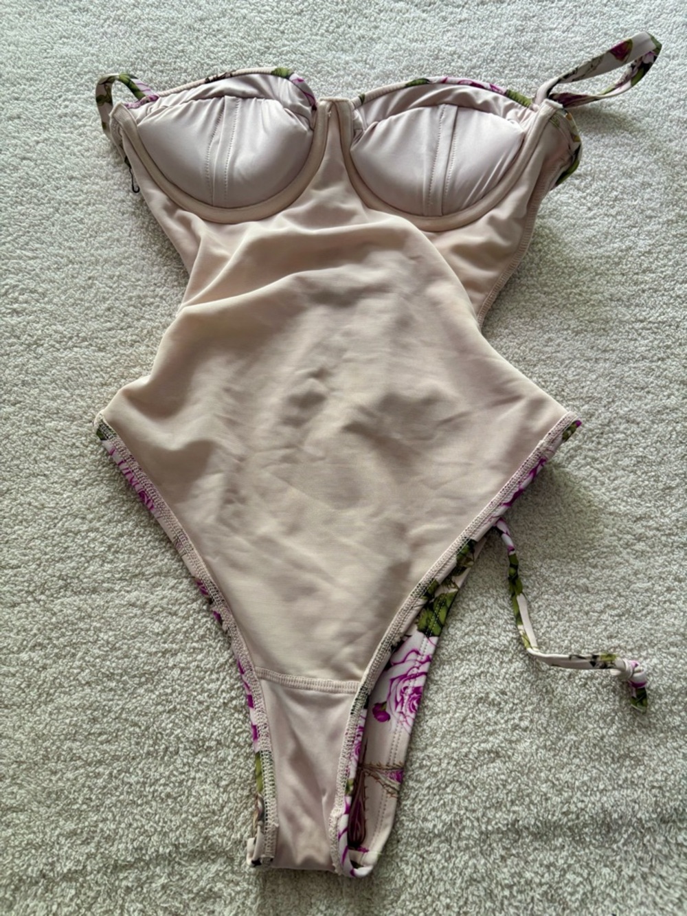 Floral Pink Rose One-Piece Swimsuit with Cutouts - Picture 12 of 12